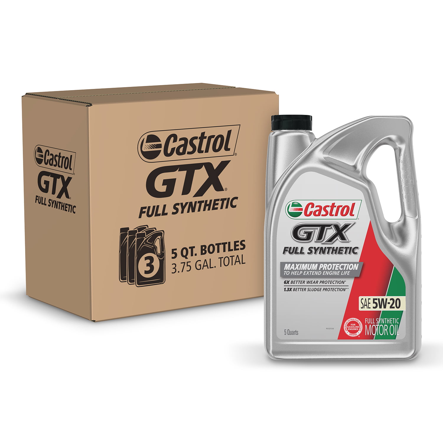 Castrol GTX Full Synthetic 5W-20 Motor Oil. 5 Quarts. Case of 3