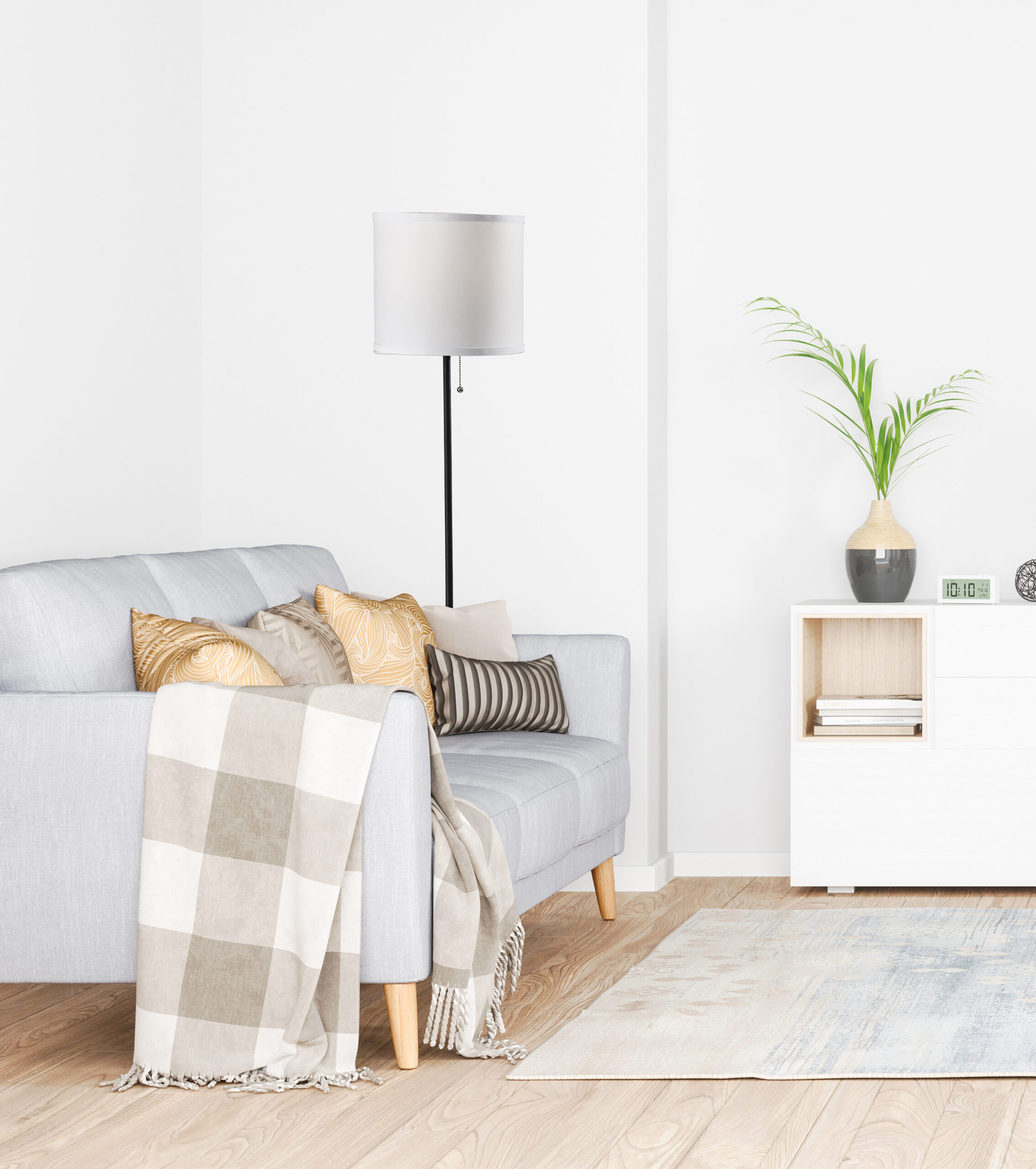 Mainstays Floor Lamp 4′ 8.5″ Black Finish With White Shade. 1 Count