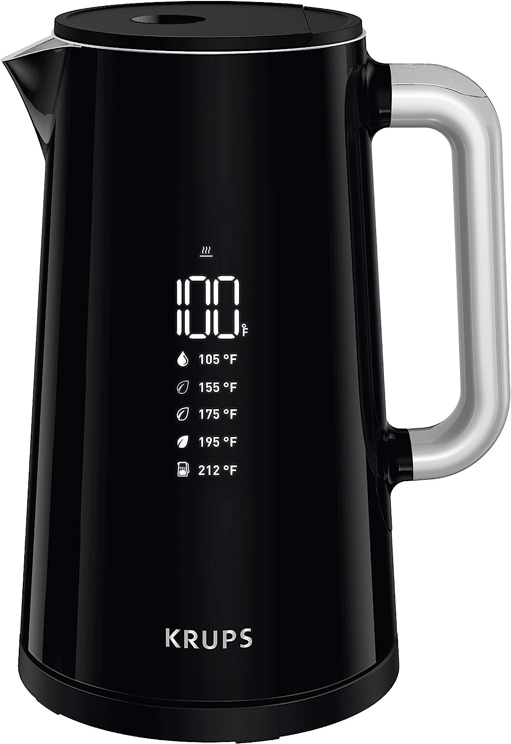 Krups Smart Temp Plastic and Stainless Steel Electric Kettle 1.7 Liter Adjustable Temperatures 1500 Watts Digital Control. Double Wall. Fast Boiling. Auto Off. Keep Warm. Cordless Black