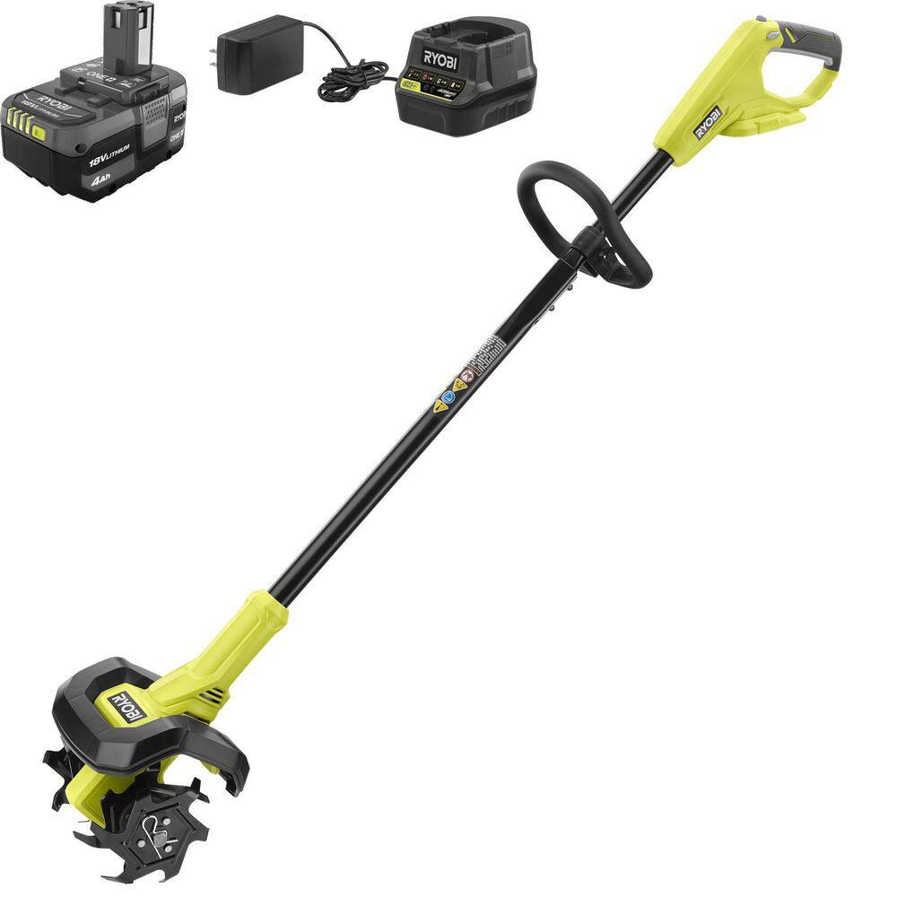RYOBI P2750 ONE+ 18V 8 in. Cordless Cultivator with 4.0 Ah Battery and Charger