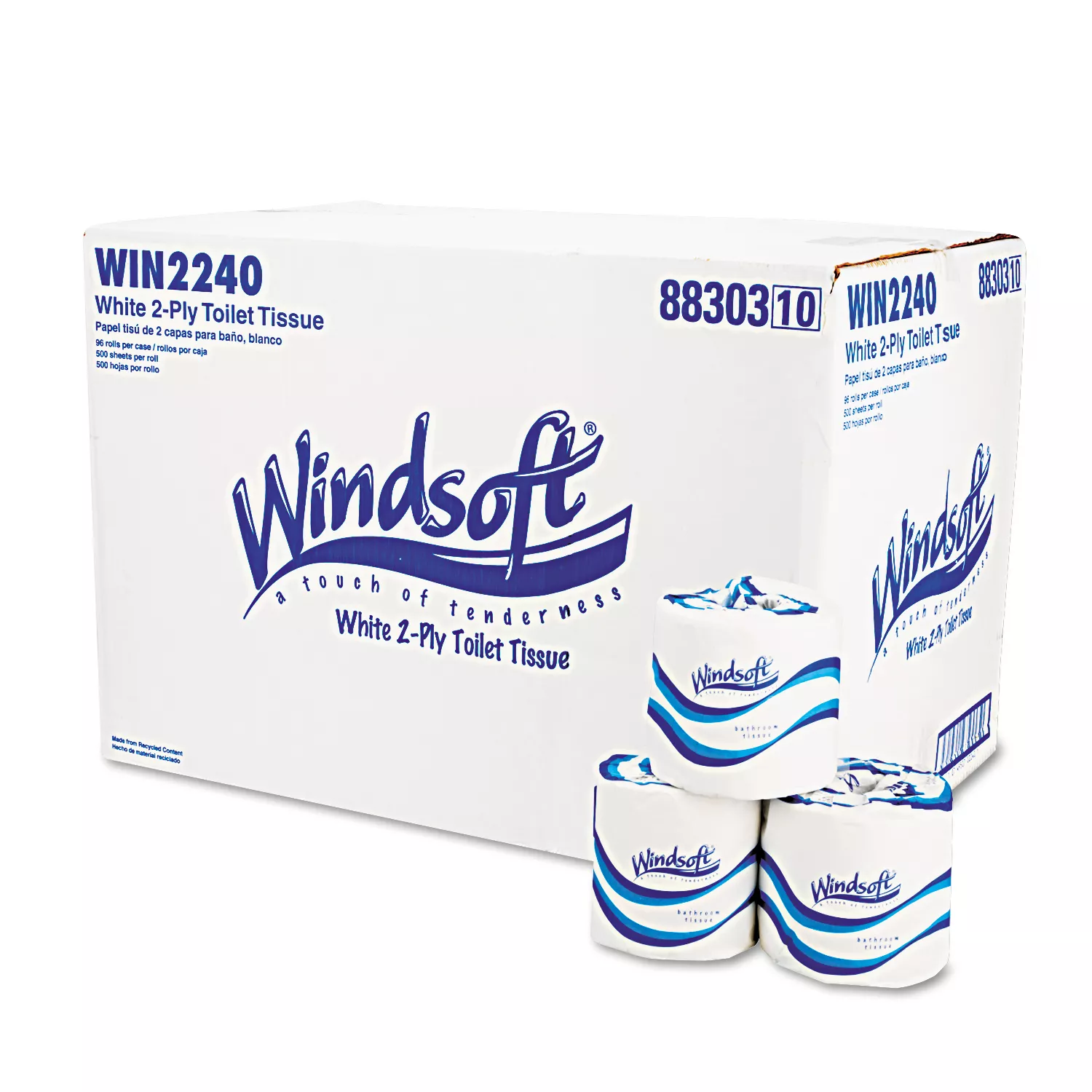 Windsoft Bath Tissue. Septic Safe. 2-Ply. White. 4″ x 3.75″ (500 sheets/roll. 96 rolls)