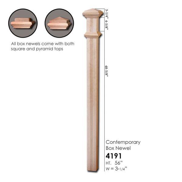 HOUSE OF FORGINGS RO-4191 56 in. x 3-1/4 in. Red Oak Contemporary Style Wood Box Newel Post