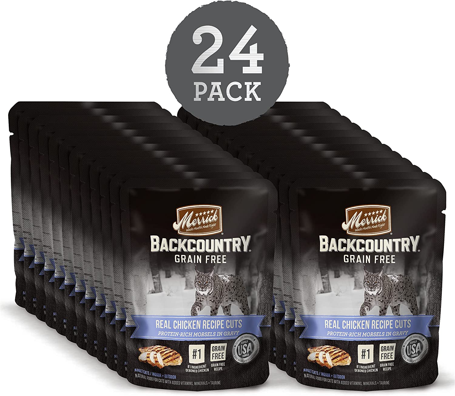 Merrick Backcountry Grain Free Real Meat Wet Cat Food. 3 oz. Pouches - 24 case - Real Chicken Cuts Recipe