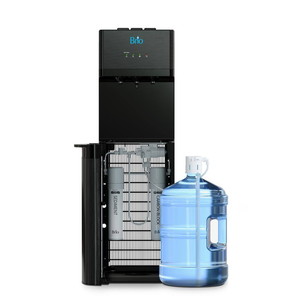 Brio CLNLPOU520SCF2B 520 Self-Cleaning No-Line Tri-Temperature Bottom Loading 2-Stage Filtration Water Cooler Dispenser
