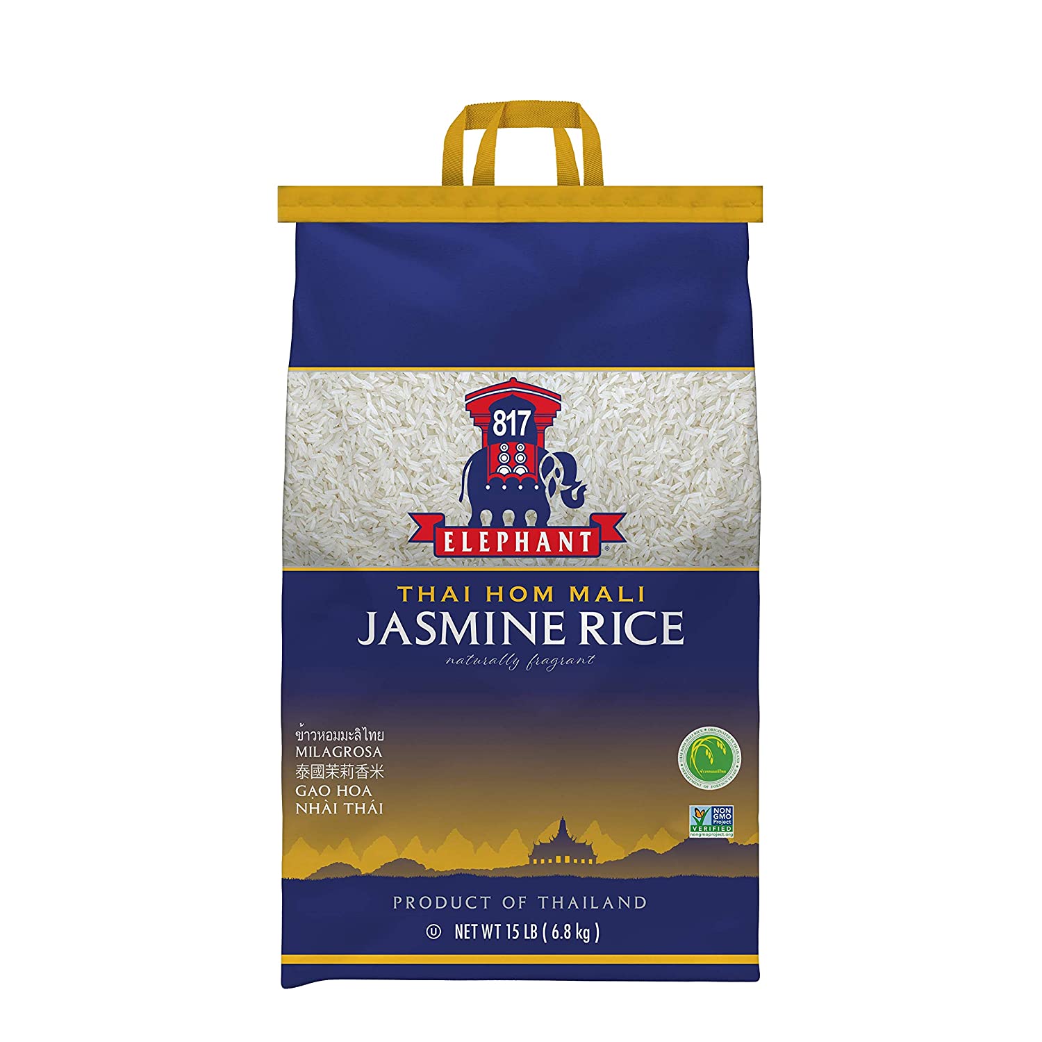 817 Elephant Jasmine Rice White Thai Hom Mali. 15 Lb. Bag