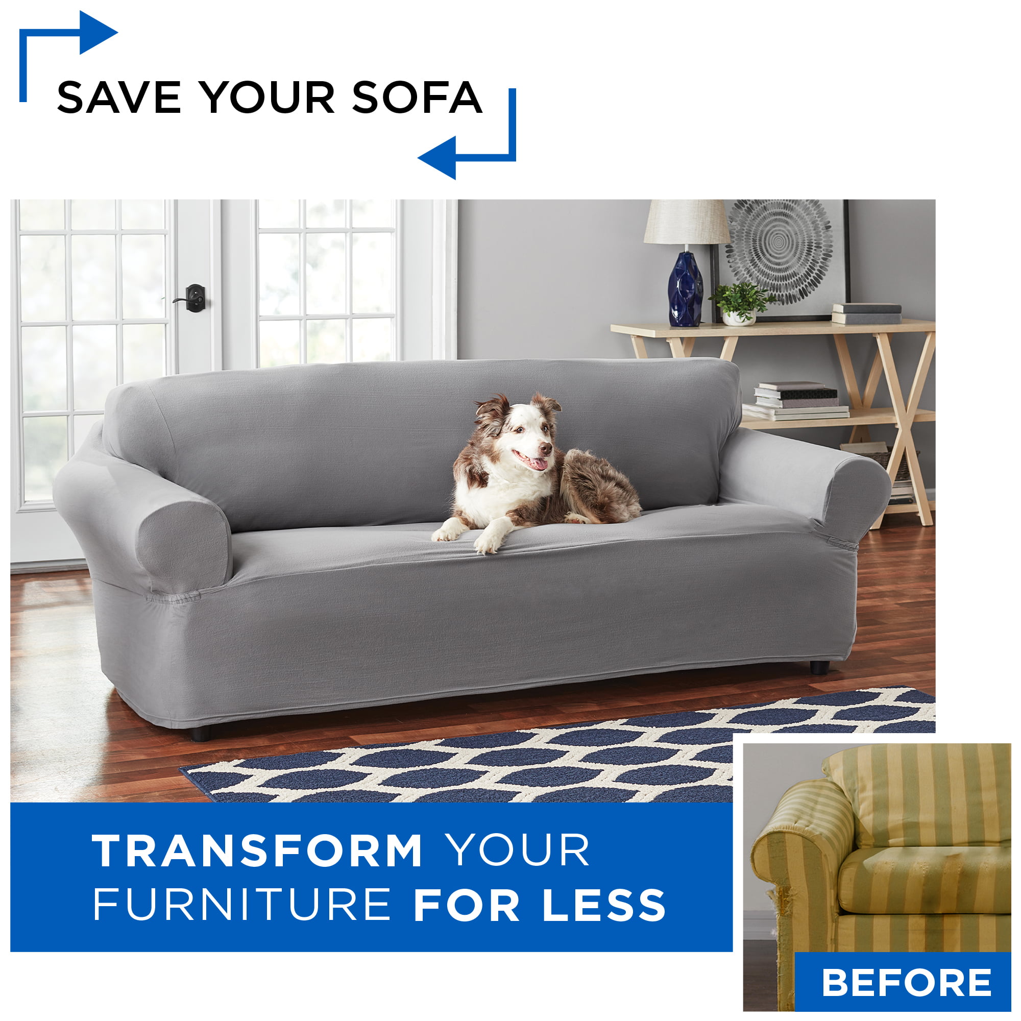 Mainstays Soft Touch Plush Stretch Fabric Sofa Slipcover. Grey. 1-Piece