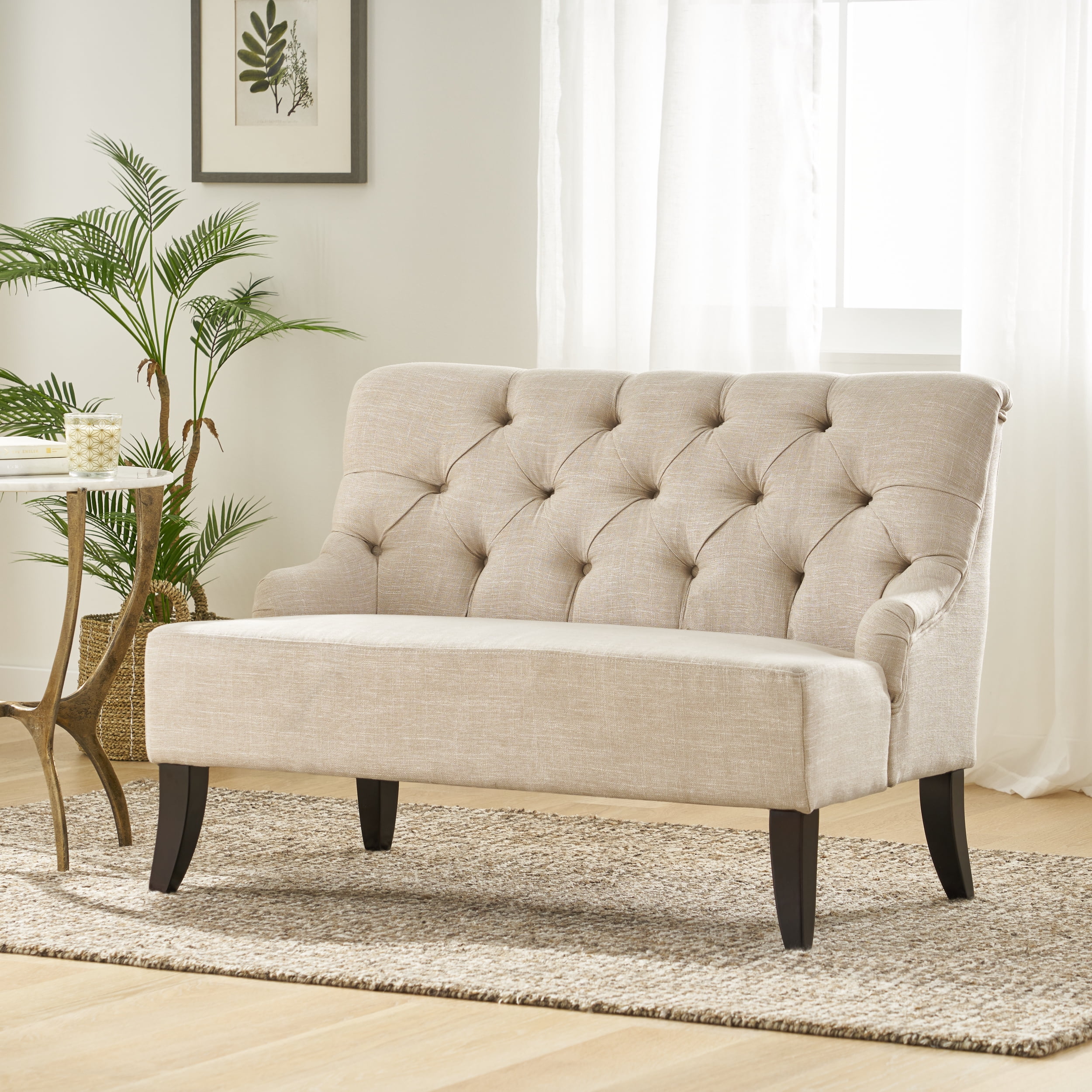Noble House Natalie 44″ Tufted Fabric Settee. Light Beige