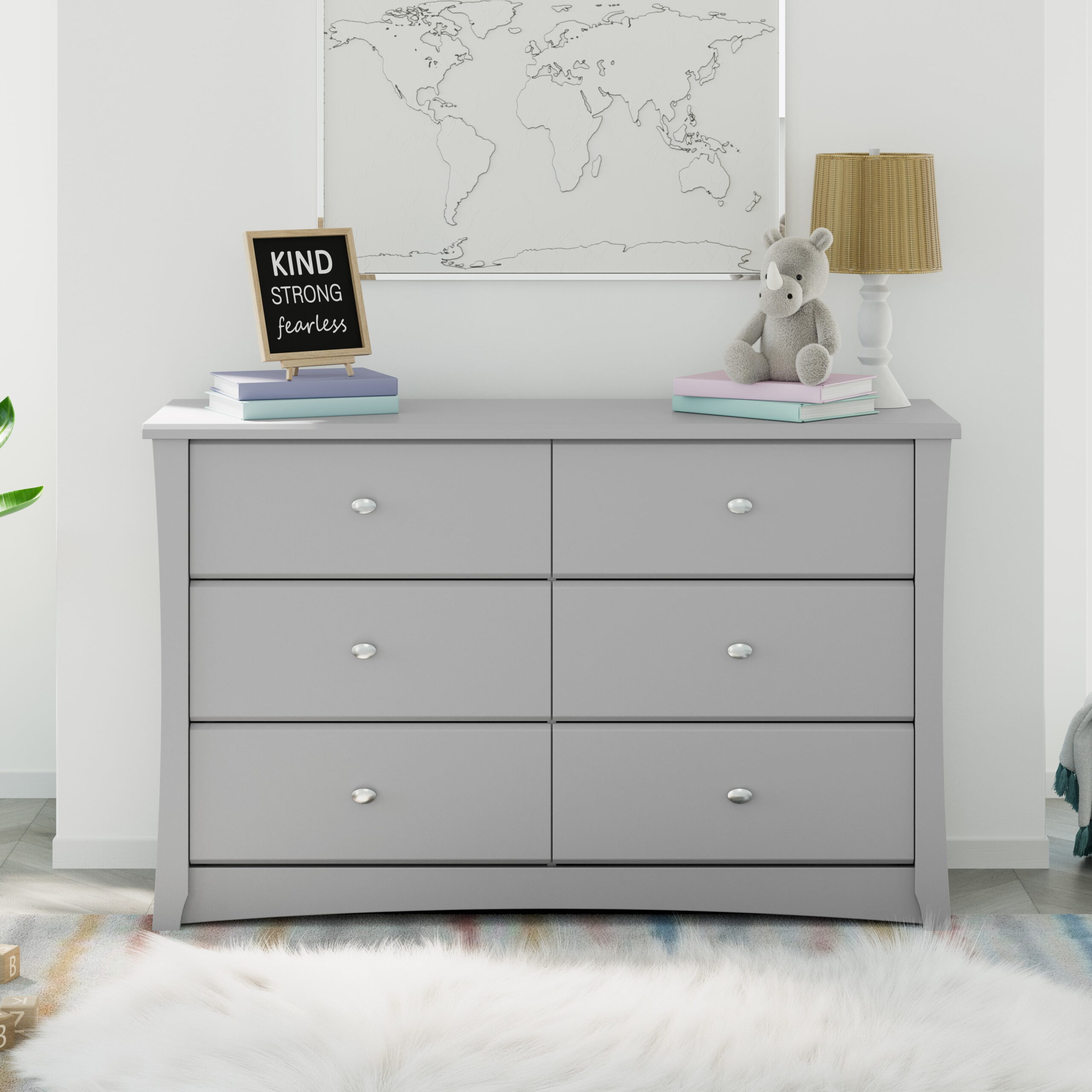 Storkcraft Crescent 6 Drawer Modern Double Dresser Pebble Gray