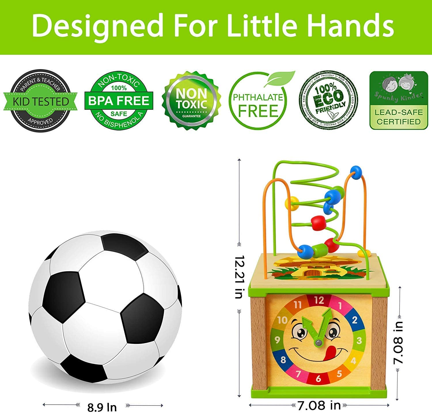 TOYVENTIVE Wooden Kids Baby Activity Cube. Toddler Educational. Toys 12-18 Months