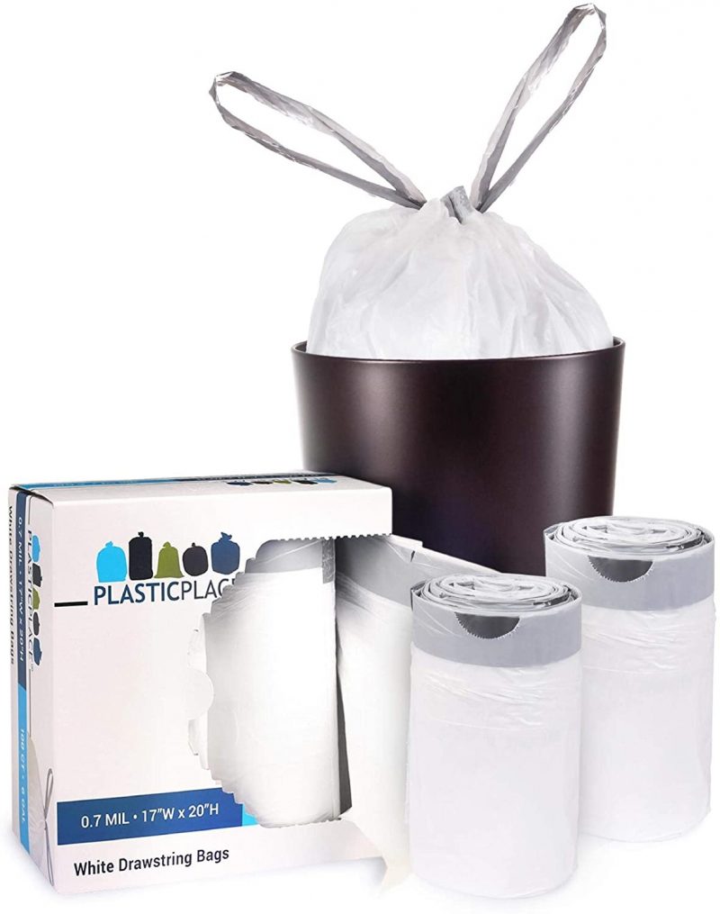 Plasticplace Trash Bags. White Drawstring Garbage Can Liners. 6 Gallon (100 Count)