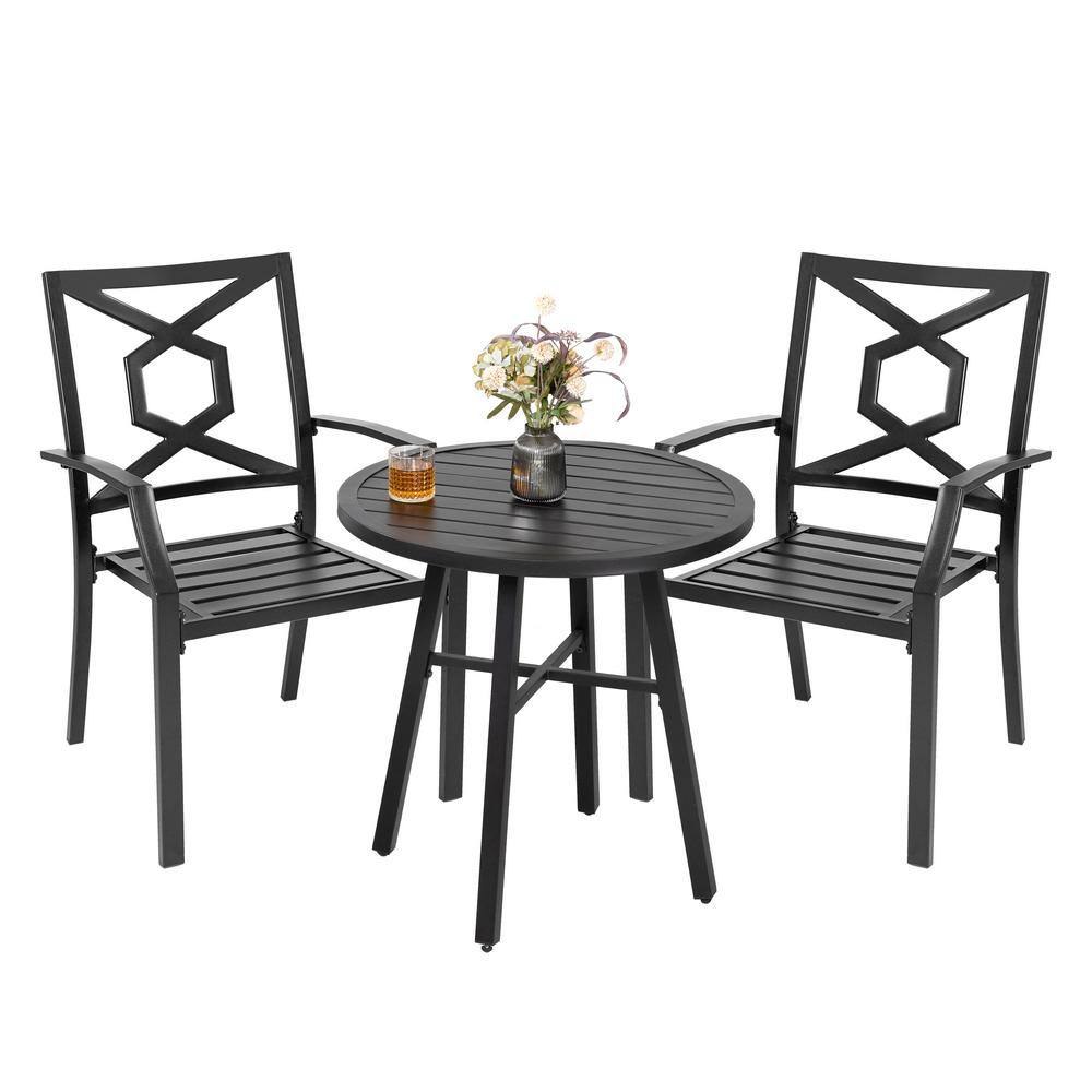 Nuu Garden  3-Piece Outdoor Patio Bistro Set With Round Coffee Table and Stackable Armchair Black