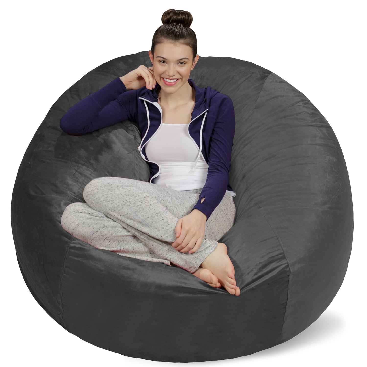 Sofa Sack Bean Bag Chair. Memory Foam Lounger with Microsuede Cover. Kids. Adults. 5 ft. Charcoal