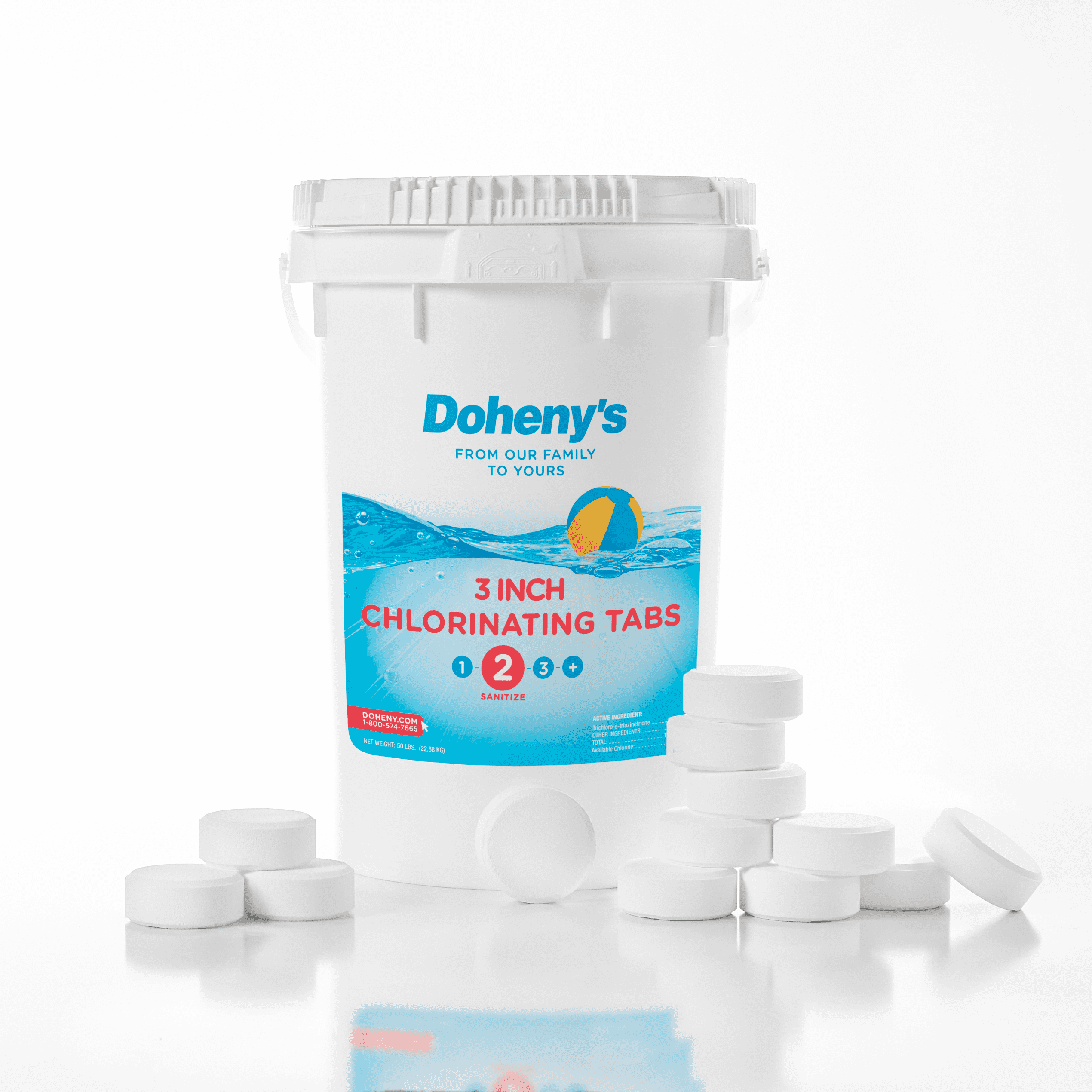 Doheny-s 3 Inch Swimming Pool Chlorine Tablets | Pro-Grade Pool Sanitizer | Long Lasting & Slow Dissolving | Individually Wrapped | 99% Active Ingredient. 90% Stabilized Chlorine | 50 LB Bucket