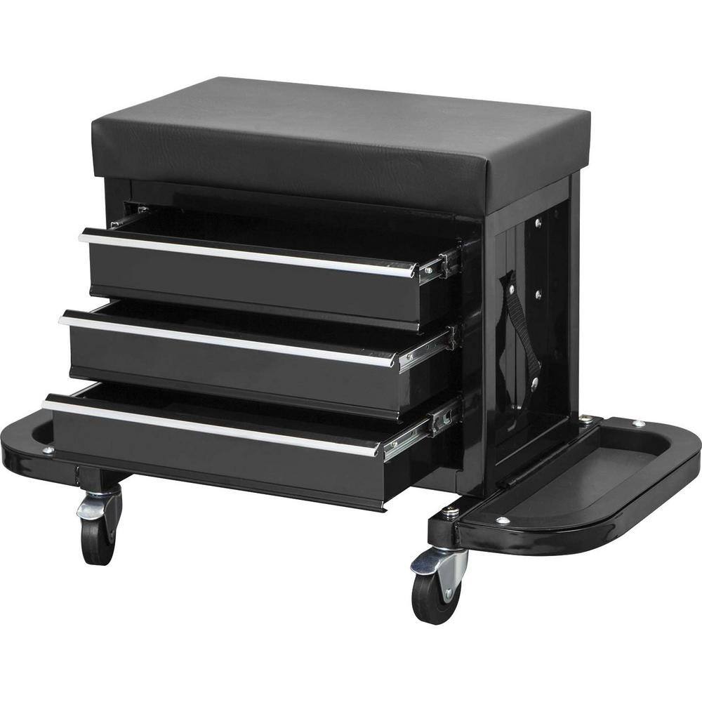 Torin APD2018B 3-Drawer 26.5 in. Rolling Mechanic Creeper Seat with 16-Slot Tool Tray