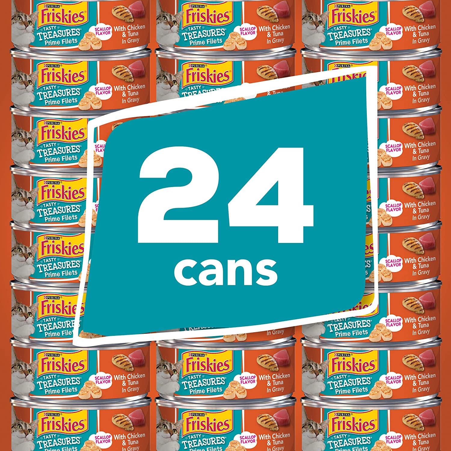 Purina Friskies Gravy Wet Cat Food Tasty Treasures With Chicken and Tuna and Scallop Flavor - (24) 5.5 oz. Cans