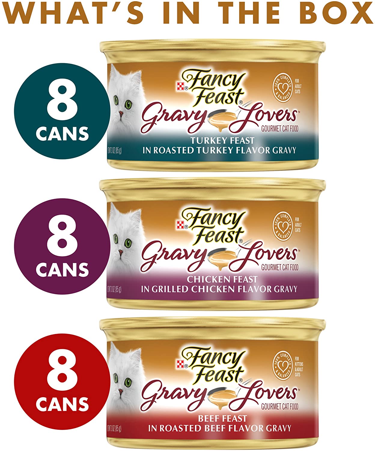 Purina Fancy Feast Gravy Wet Cat Food Variety Pack. Gravy Lovers Poultry & Beef Feast Collection - (24) 3 oz. Cans