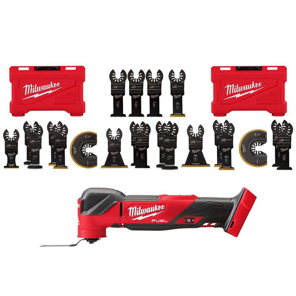 Milwaukee 2836-20-49-10-9113-49-10-9212-49-25-1103 M18 FUEL 18V Lithium-Ion Cordless Brushless Oscillating Multi-Tool (Tool-Only) W/Multi-Tool Blade Kit (21-Piece)