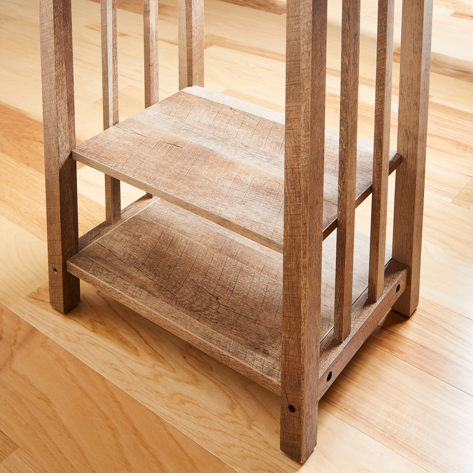 Better Homes & Gardens End Table Floor Lamp with Magazine Rack. Light Brown Finish