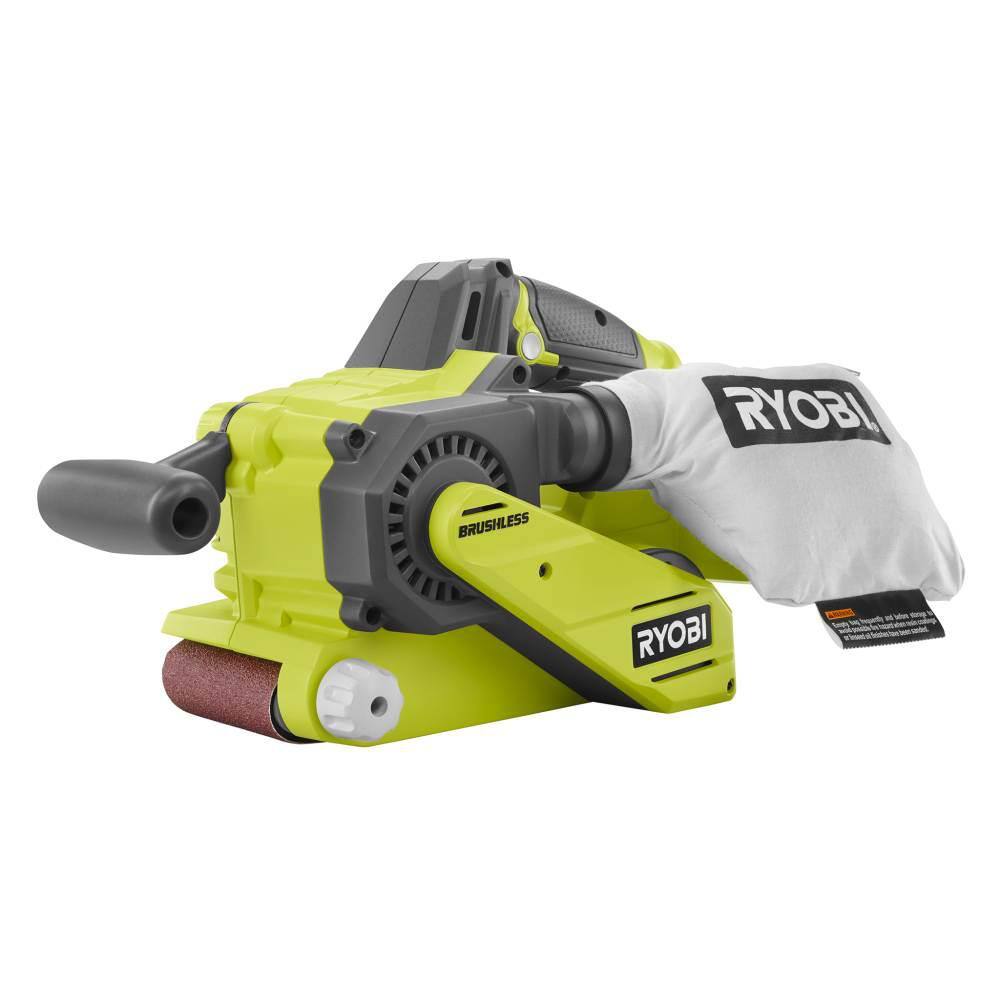 RYOBI P450 ONE+ 18V Cordless Brushless 3 in. x 18 in. Belt Sander (Tool Only) with Dust Bag and 80-Grit Sanding Belt