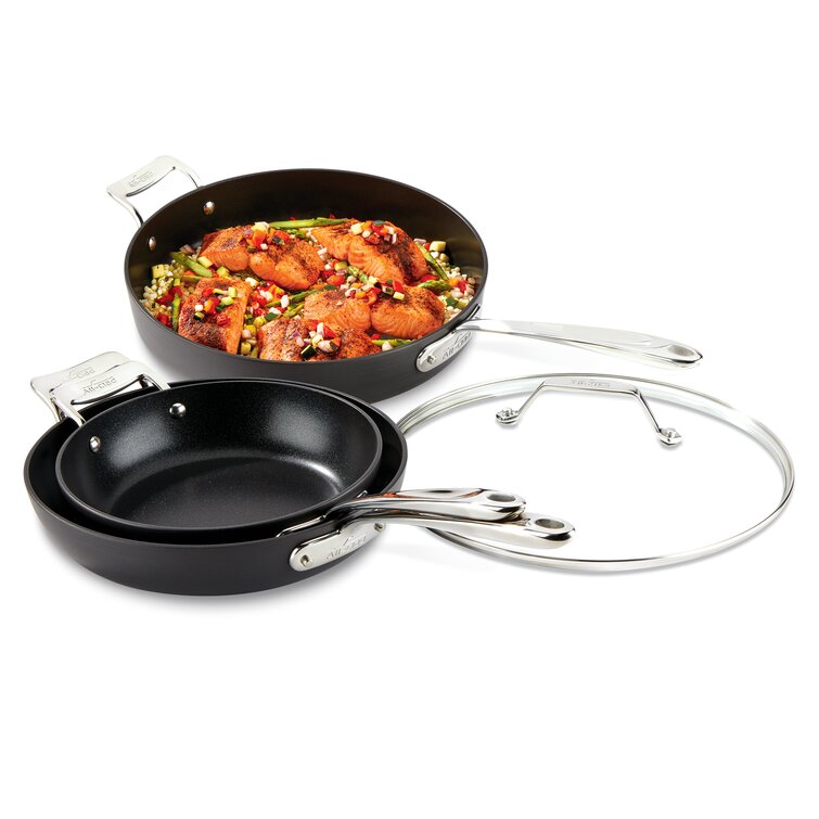All-Clad Essentials 4-Piece Non-Stick Skillet Set with Lids