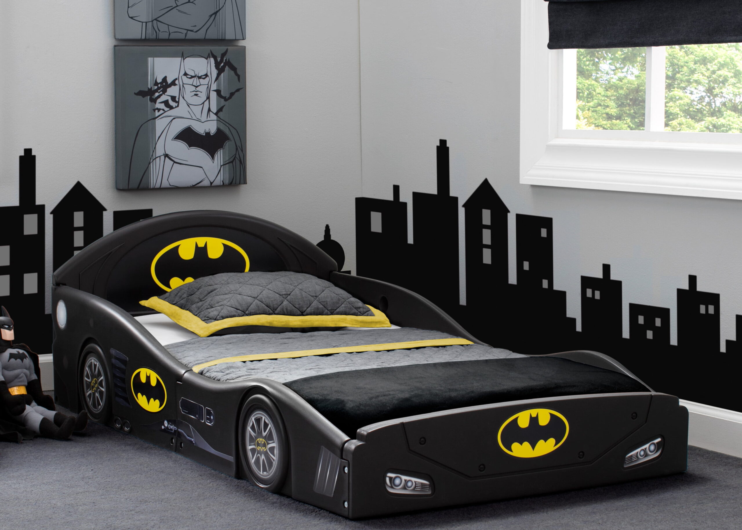 Batman Batmobile Car Sleep and Play Toddler Bed with Attached Guardrails by Delta Children