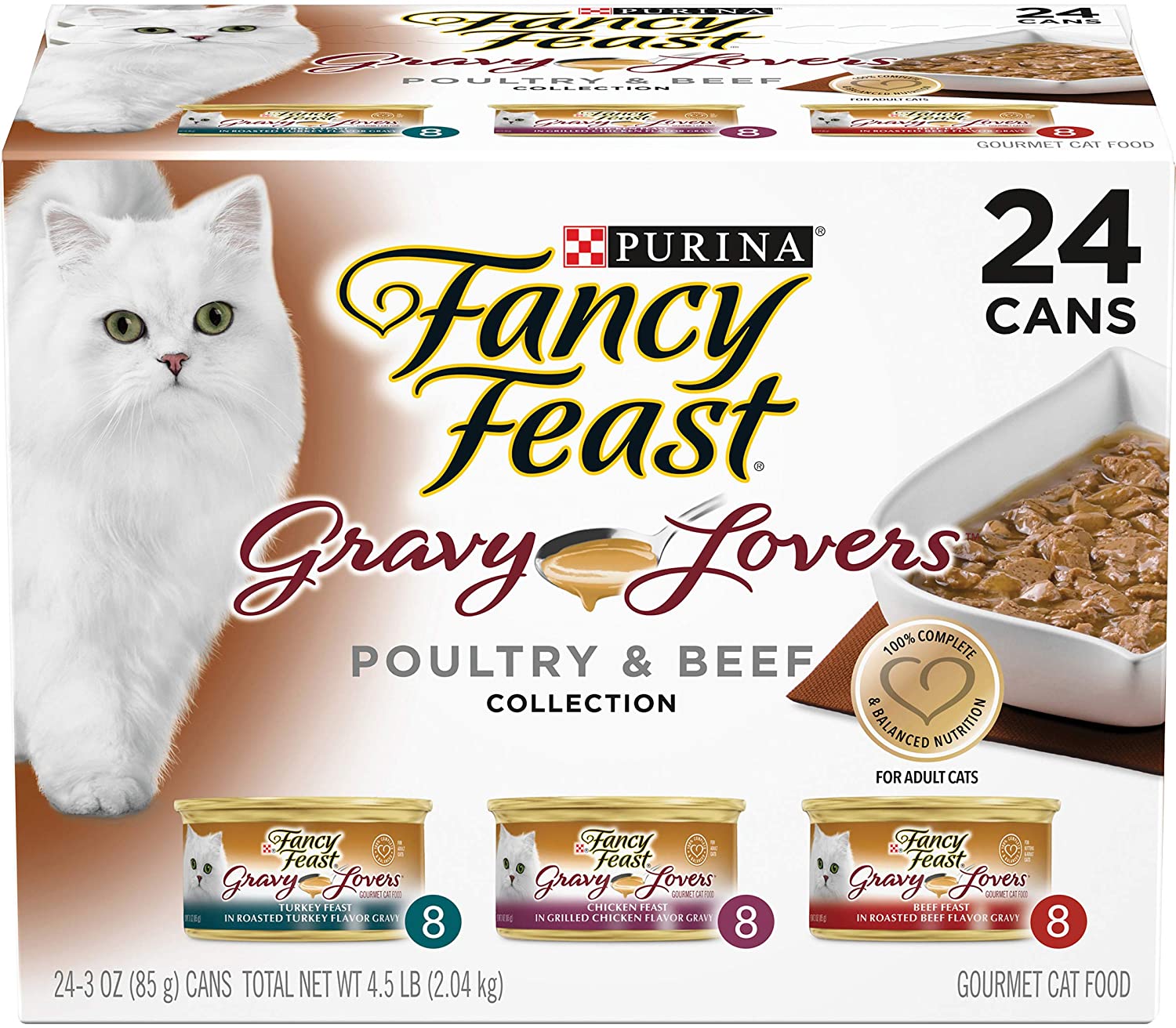 Purina Fancy Feast Gravy Wet Cat Food Variety Pack. Gravy Lovers Poultry & Beef Feast Collection - (24) 3 oz. Cans