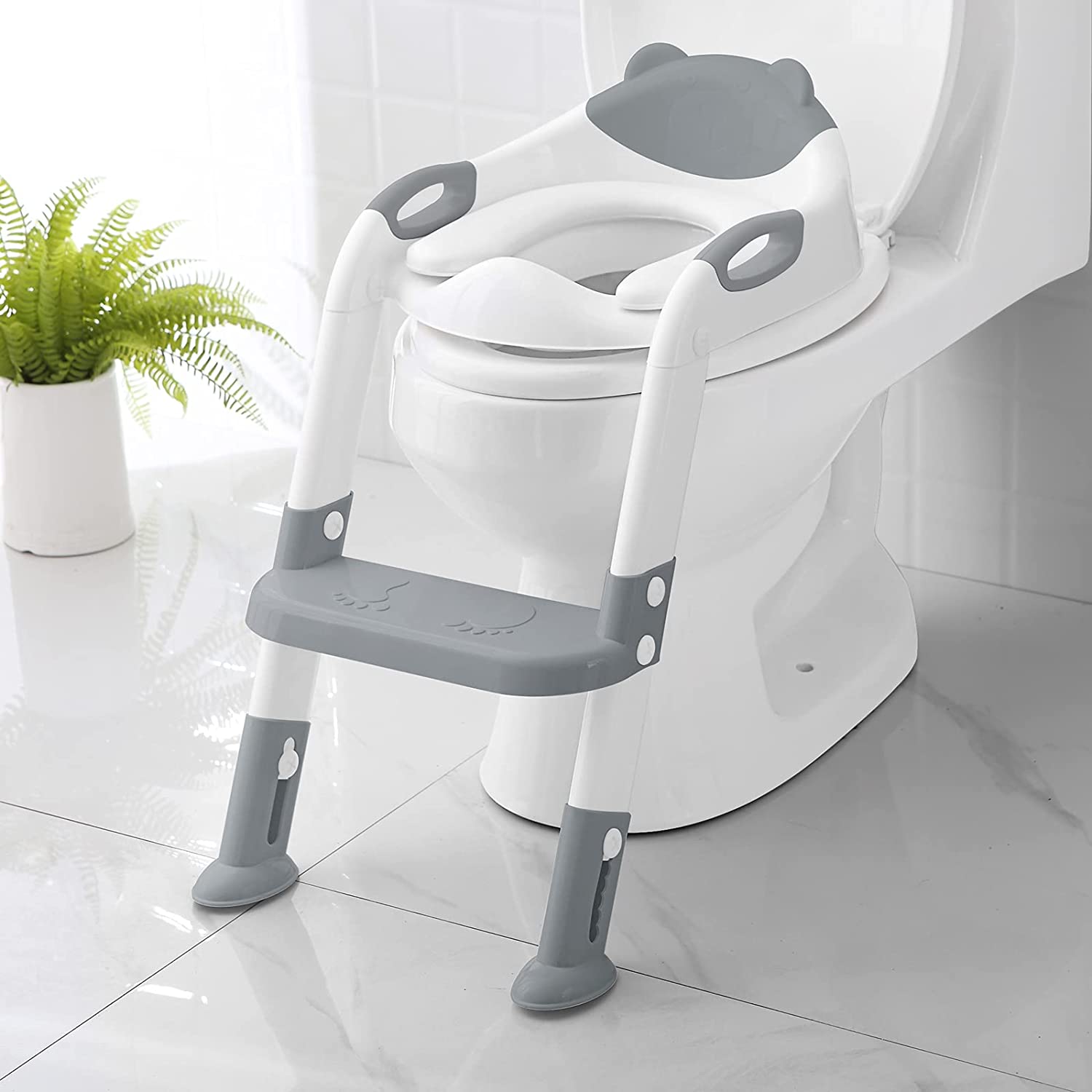 Potty Training Seat with Step Stool Ladder.SKYROKU Potty Training Toilet for Kids Boys Girls Toddlers (Grey)