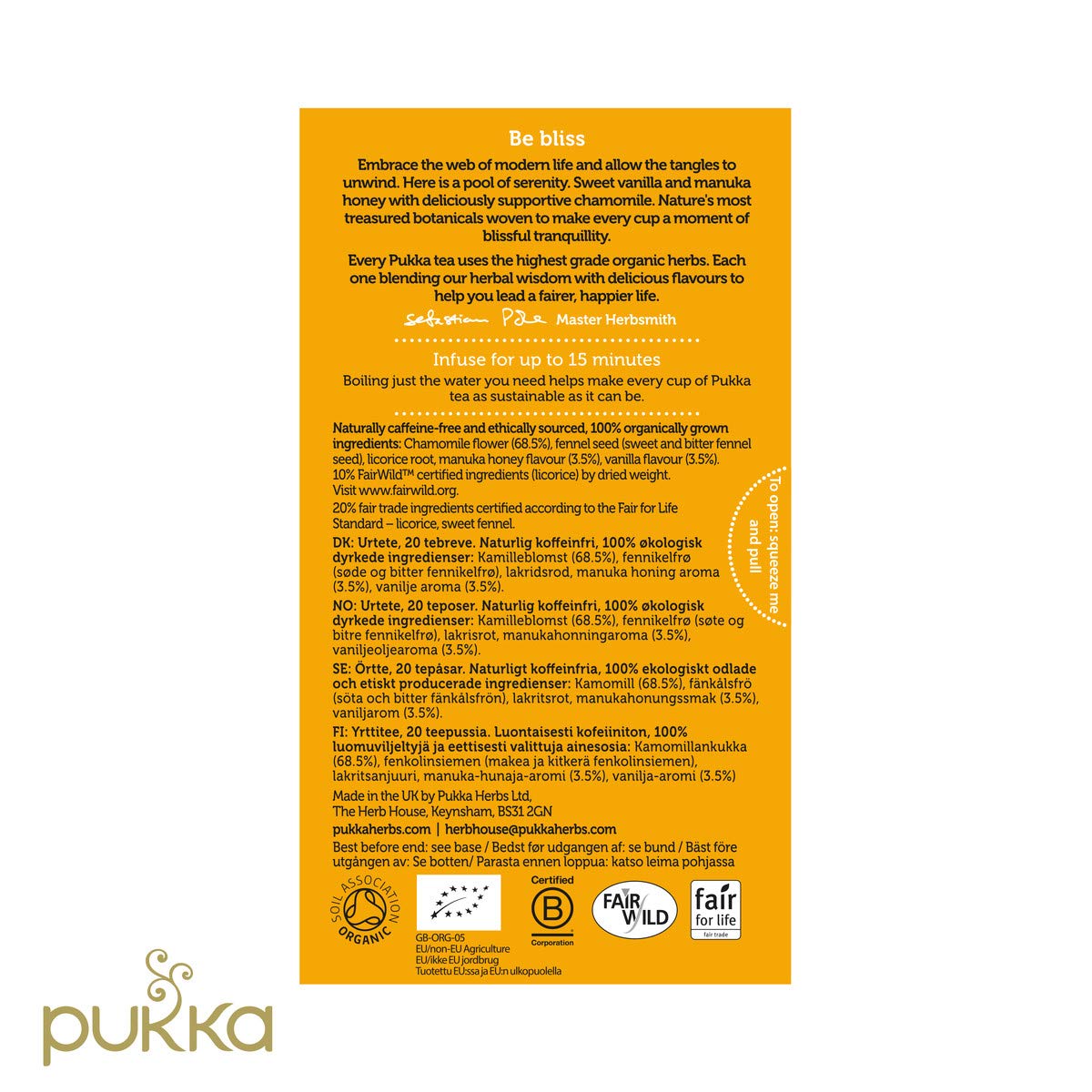 Pukka Chamomile. Vanilla And Manuka Honey. 6 Pack. 120 Tea Bags