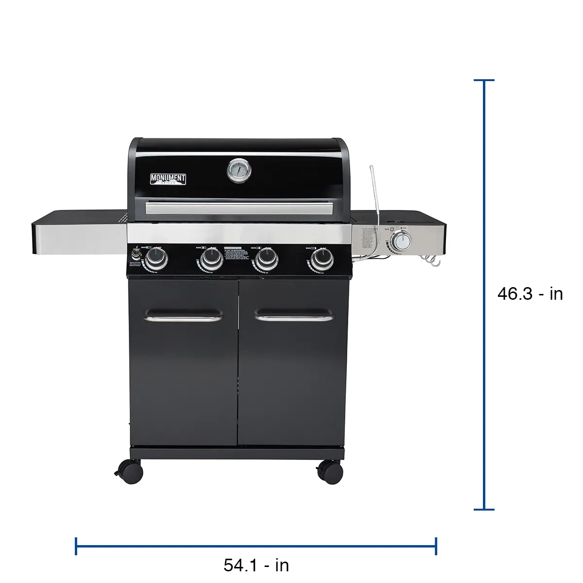 Monument 13892 Black/Porcelain Enamel 4-Burner Liquid Propane Gas Grill with 1 Side Burner