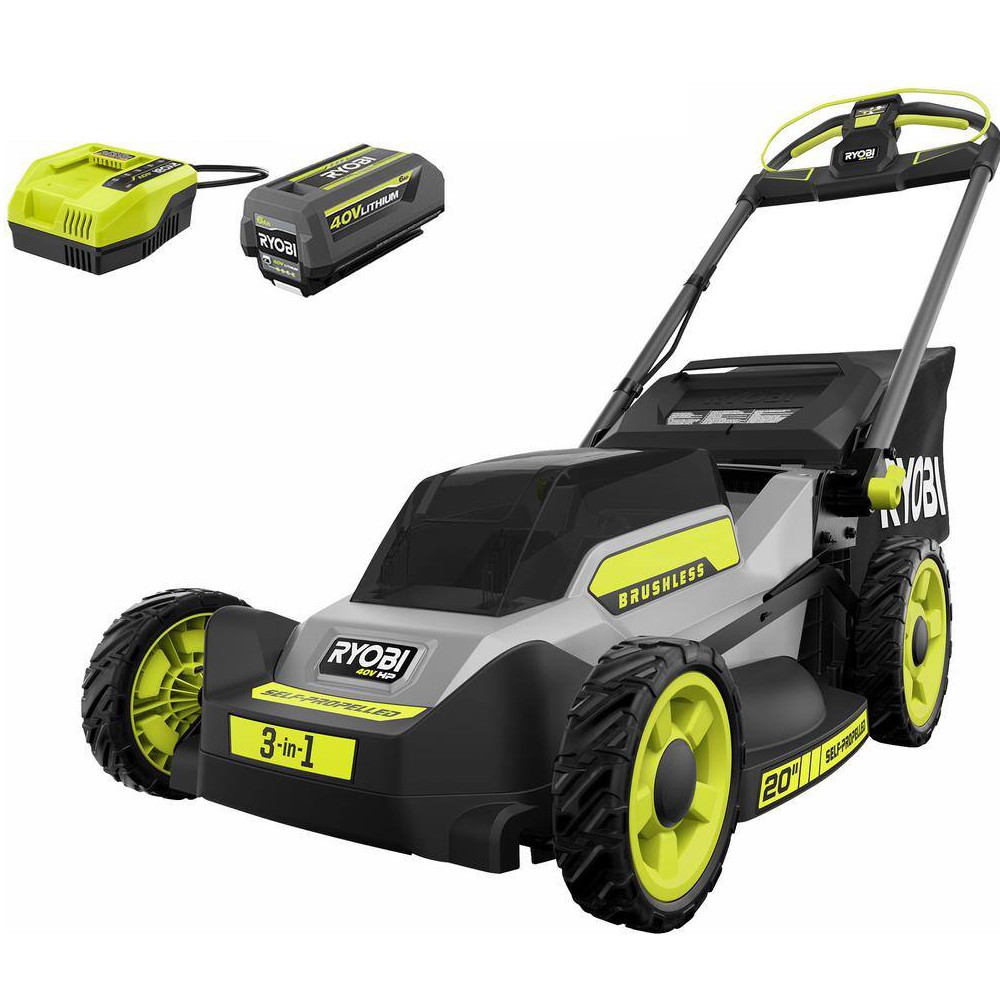RYOBI RY401180 40V HP Brushless 20 in. Cordless Electric Battery Walk Behind Self-Propelled Mower with 6.0 Ah Battery and Charger