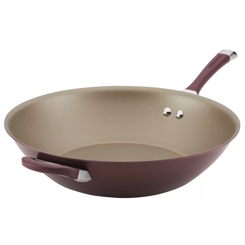 Circulon 87536 Symmetry Hard-Anodized Nonstick 14-Inch Stir Fry with Helper Handle. Merlot