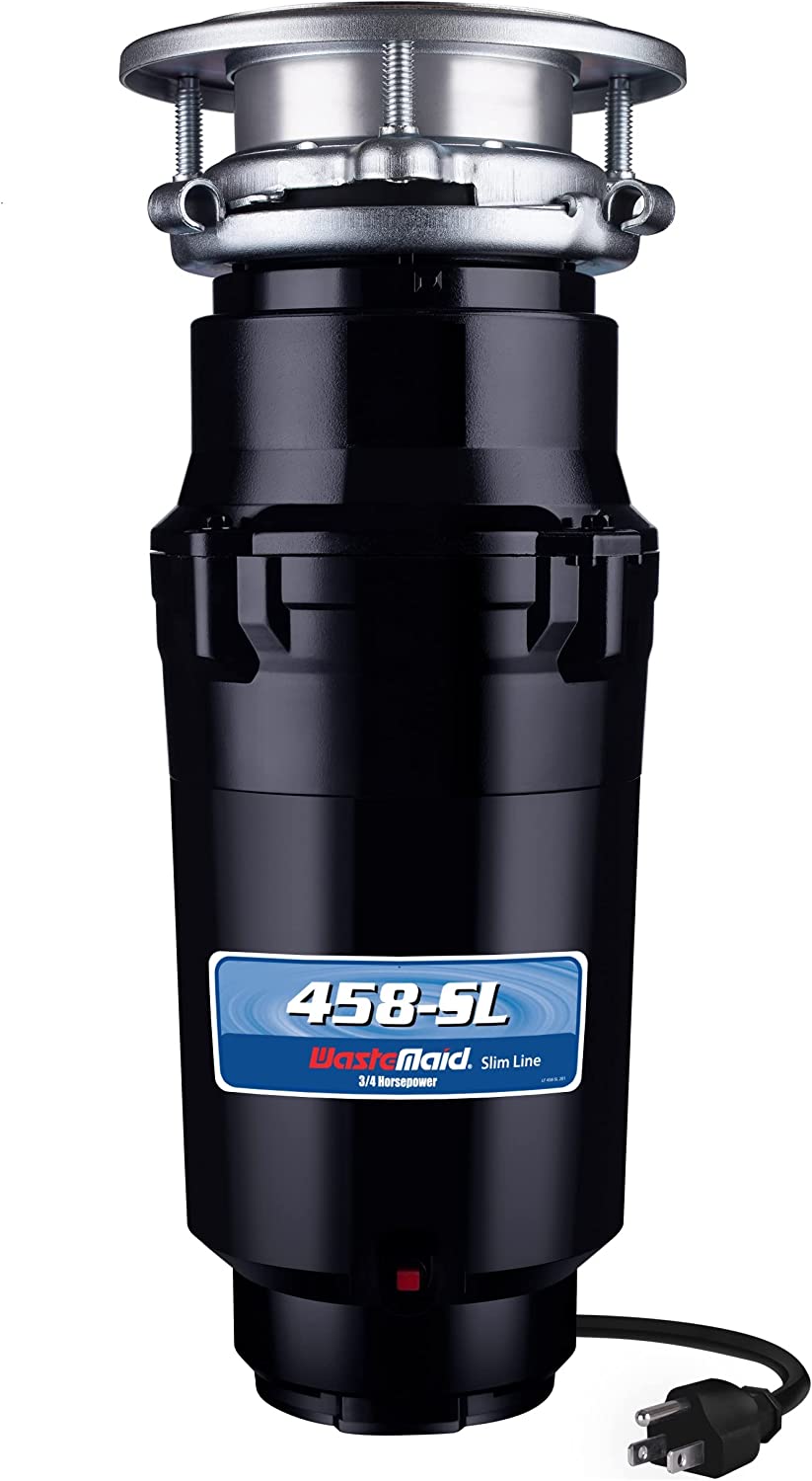 Waste Maid 10-US-WM-458-SL-3B Garbage Disposal Anti-Jam Stainless Steel Food Waste Grinding System. Odor Protection. 3/4 HP Slim Line. Black