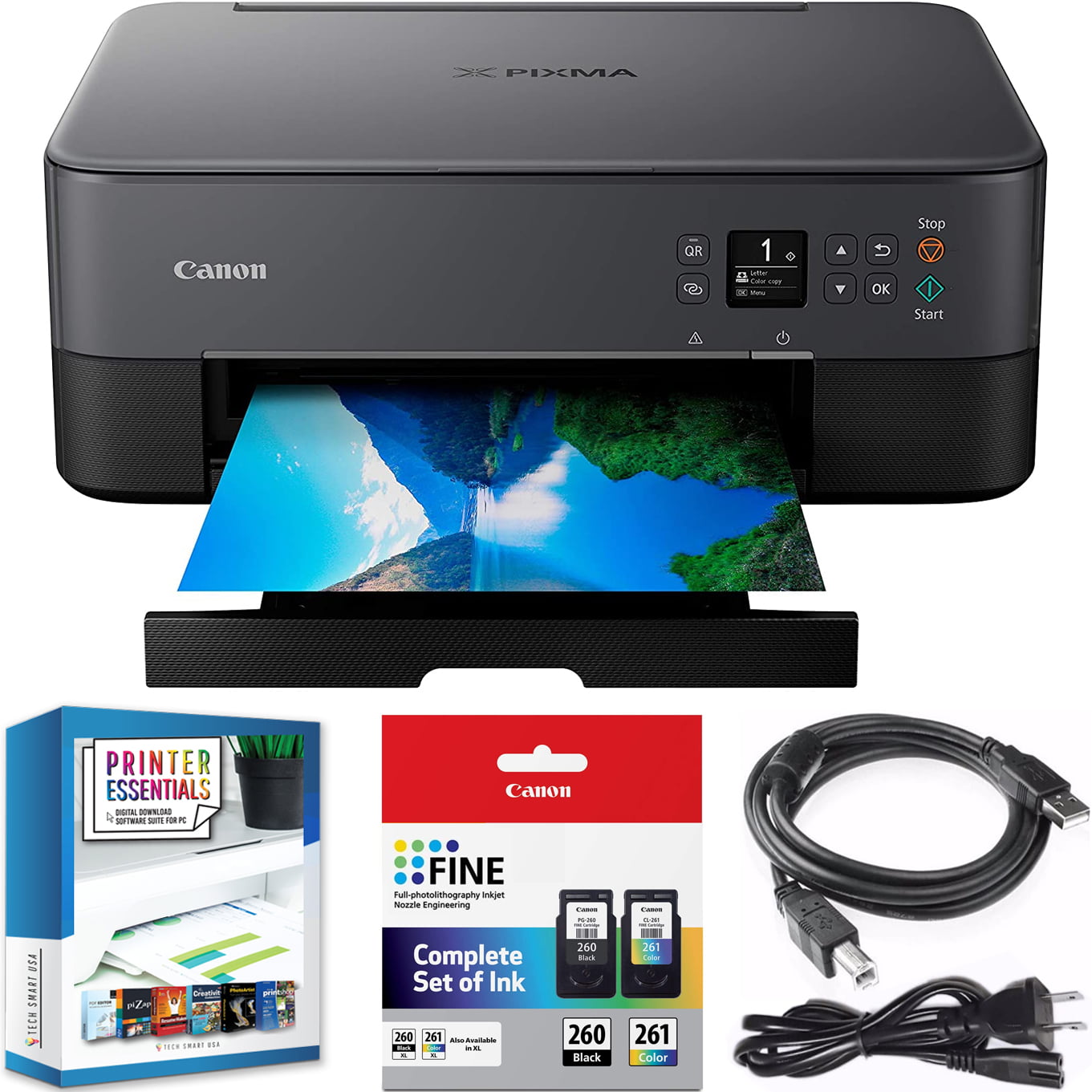 Canon PIXMA TS6420 All-in-One c with Print. Scan. Copy. Photo Print & Mobile Functions Bundle with DGE USB Cable + Small Business Productivity Software Kit