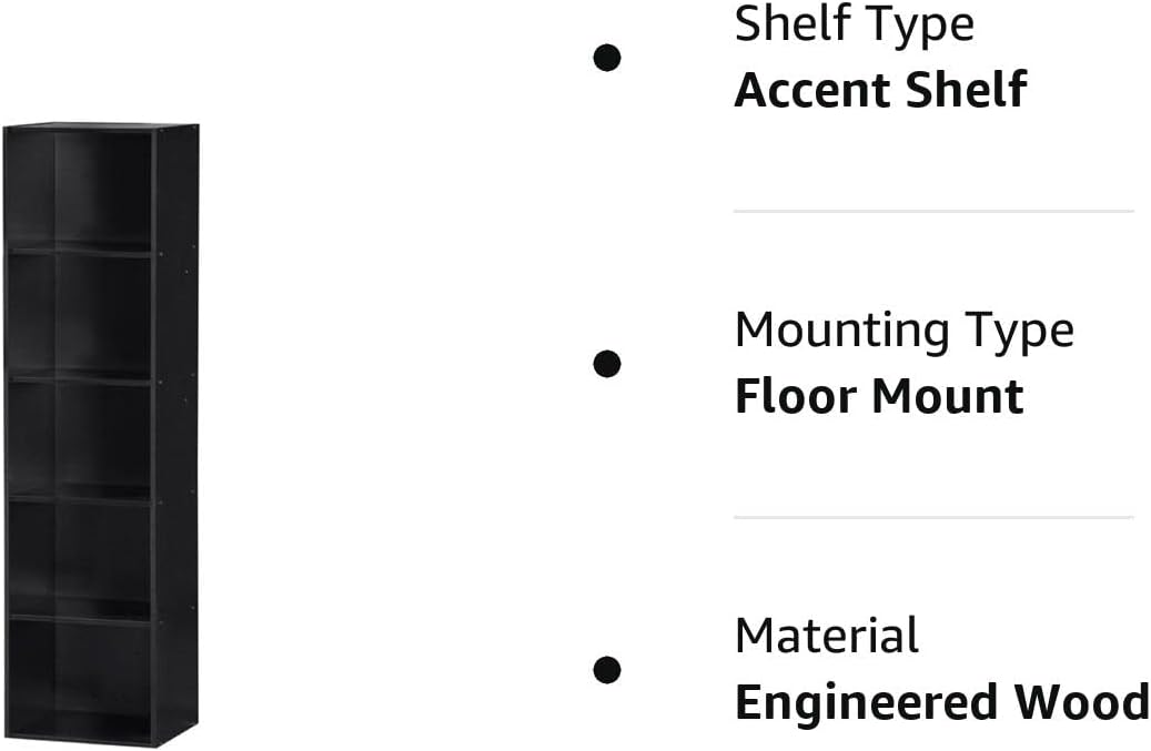 Hodedah Import 5 Shelf Bookcase. Black