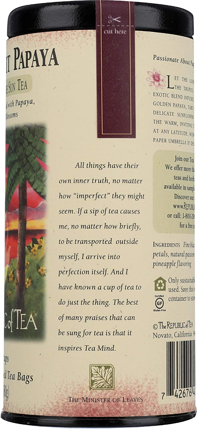 The Republic of Tea PassionFruit Papaya Black Tea. Tin of 50 Tea Bags