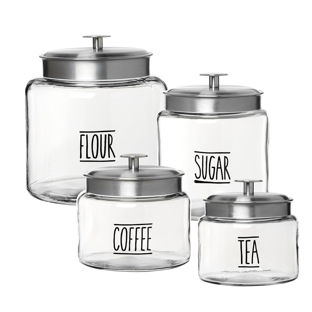 Anchor Hocking Clear Glass Farmhouse Montana Food Storage Jars. 4 Piece Set