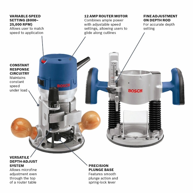 Bosch 1617EVSPK 1/4-in and 1/2-in 12-Amp 2.25-HP Variable Speed Combo Fixed/Plunge Corded Router Hard Case (Tool Only)