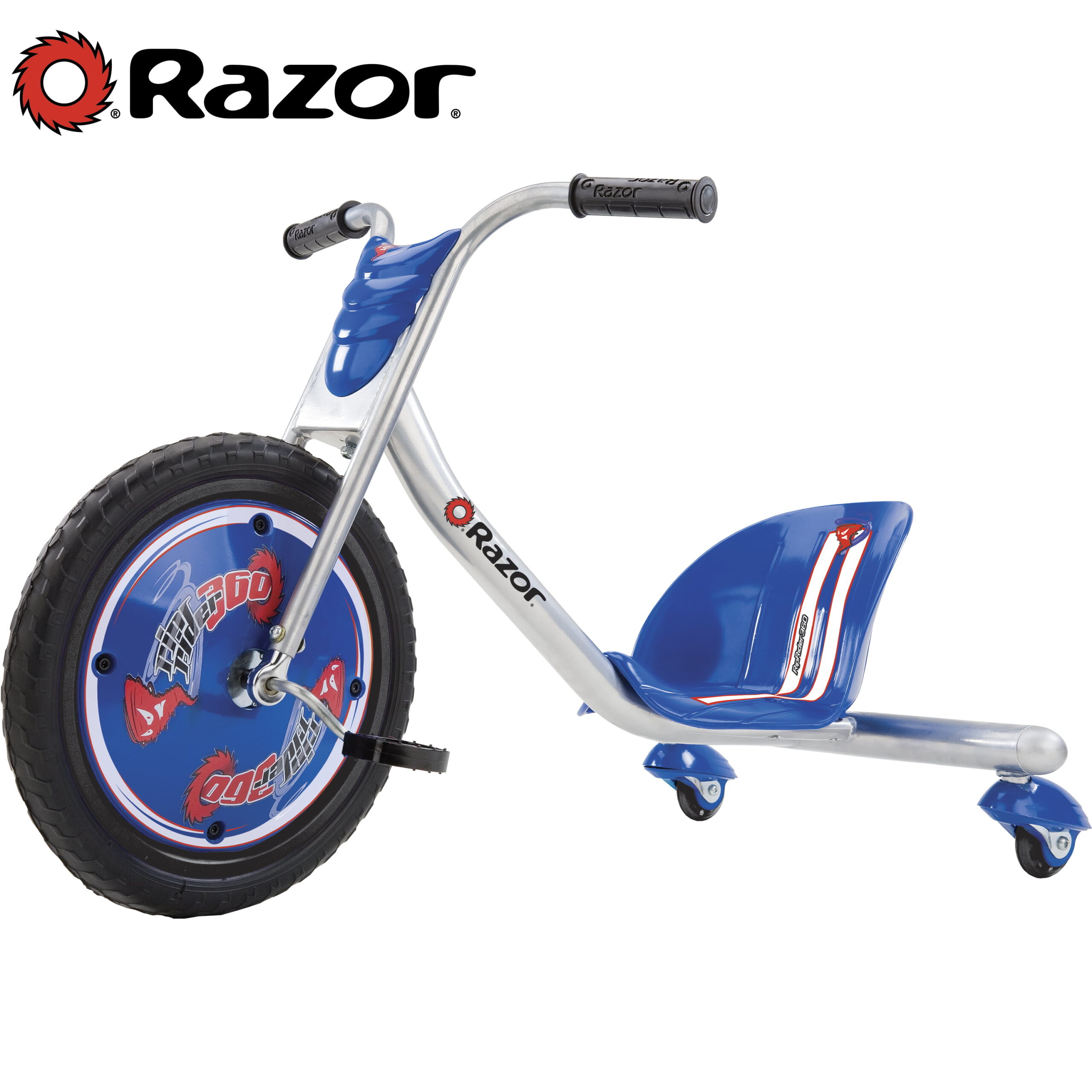 Razor RipRider 360 Drift Trike - Blue. 16″ Front Wheel. 3-Wheeled Drifting Ride-On. Tricycle with Rear Casters for Kids Ages 5 and Up. Unisex