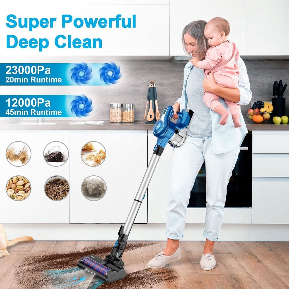 INSE Cordless Vacuum Cleaner. 23Kpa 250W Powerful Suction Stick Vacuum. Up to 45min Runtime 2500mAh Rechargeable Battery. 10-in-1 Lightweight Vacuum for Home Hard Floor Carpet Car Pet Hair