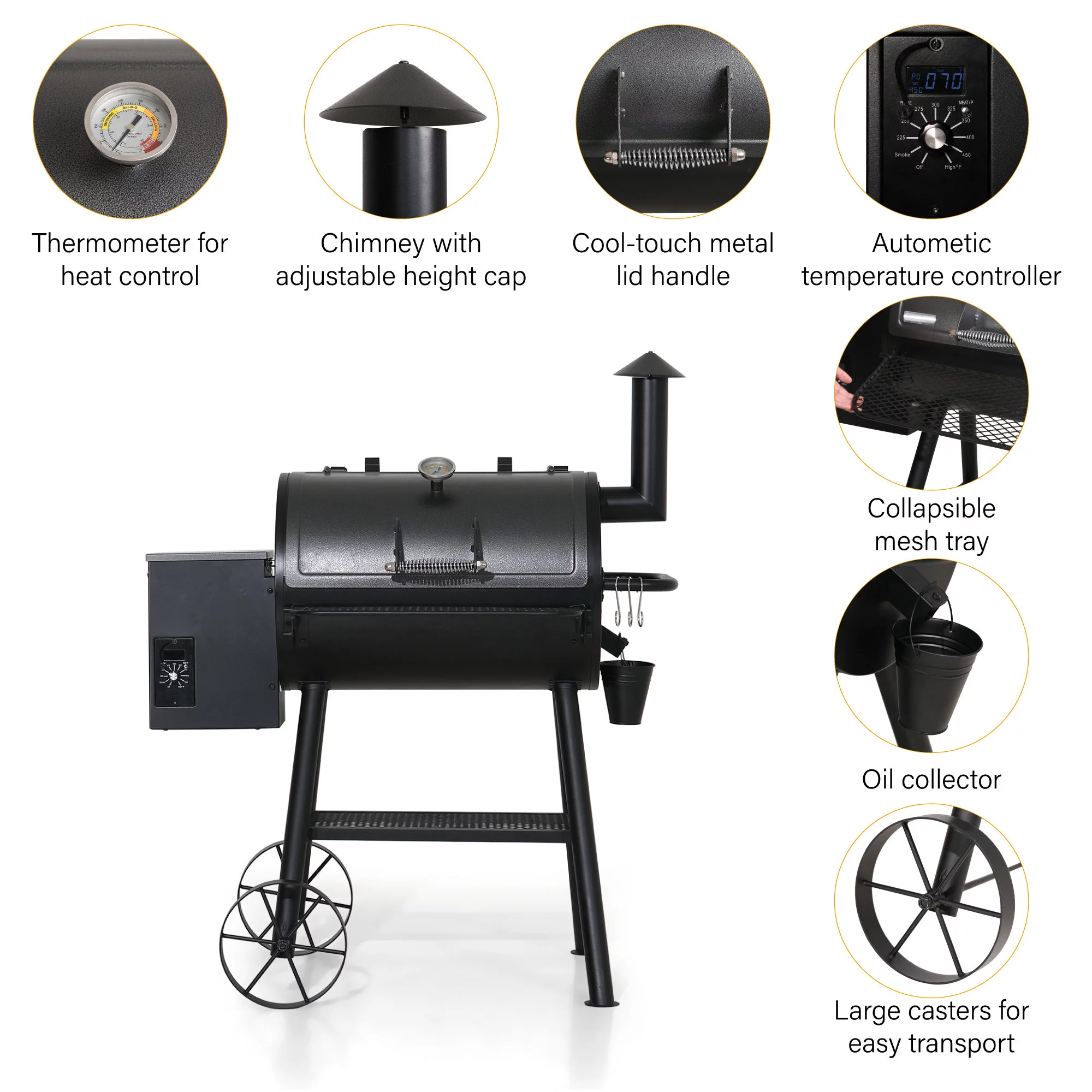 Sophia & William 8 in 1 Portable Wood Pellet Grill and Smoker with Protected Cover
