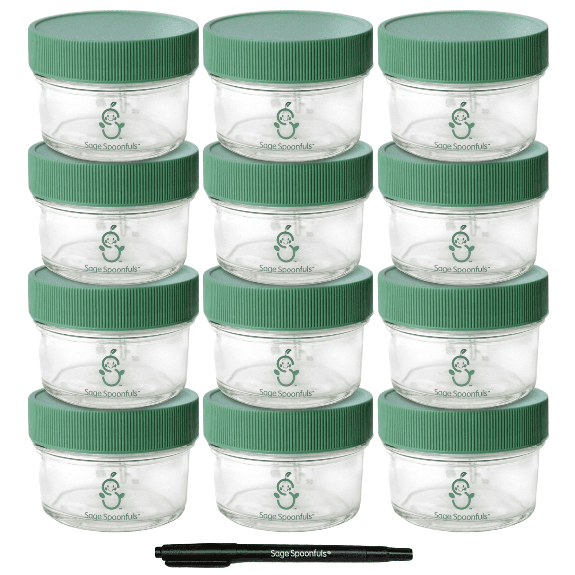 Sage Spoonfuls Glass Big Batch 4oz Glass Baby Food Storage Containers With Twist-Off Lids (12-Pack)