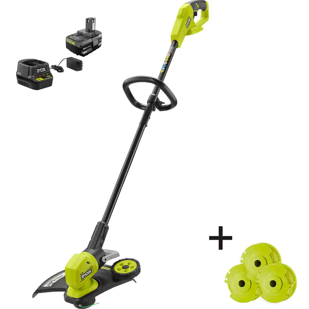 RYOBI P20180-AC ONE+ 18-Volt 13 in. Cordless Battery String Trimmer/Edger with Extra 3-Pack of Spools. 4.0 Ah Battery and Charger