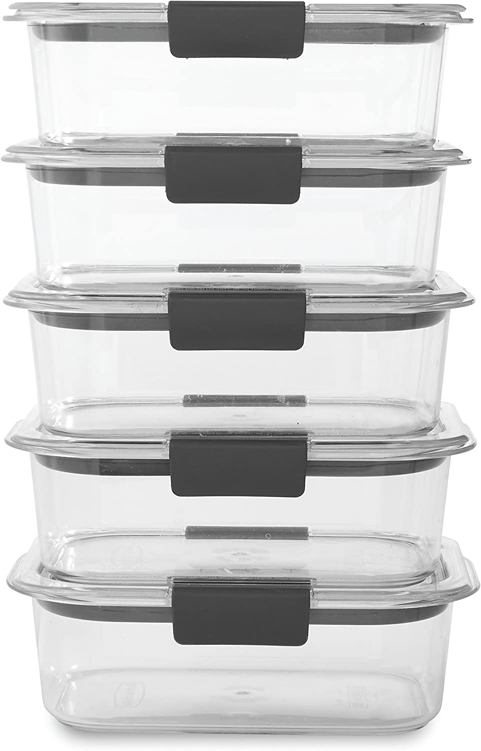 Rubbermaid 10-Piece Brilliance Food Storage Containers with Lids for Lunch. Meal Prep. and Leftovers. Dishwasher Safe. 3.2-Cup. Clear/Grey