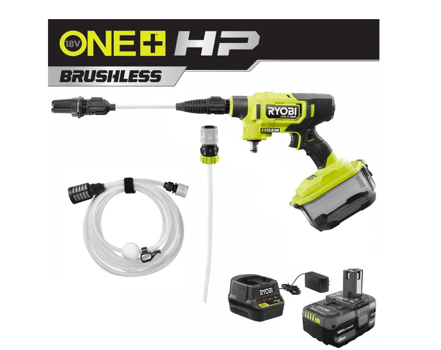 RYOBI RY121852KVNM ONE+ HP 18V Brushless EZClean 600 PSI 0.7 GPM Cordless Cold Water Power Cleaner with 4.0 Ah Battery and Charger