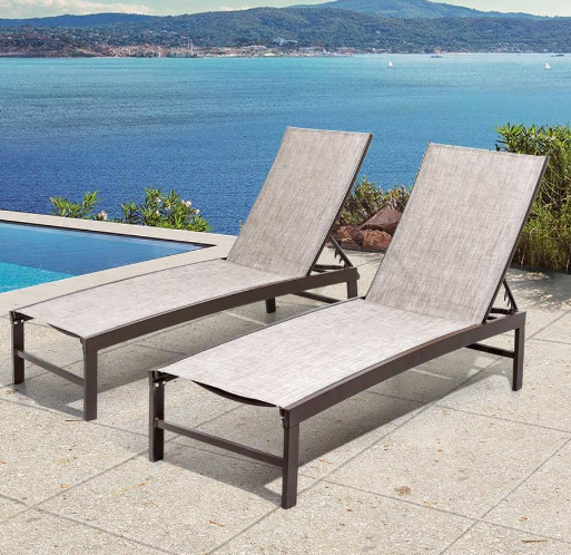 Crestlive Products 2-Piece Aluminum Adjustable Outdoor Chaise Lounge in Beige