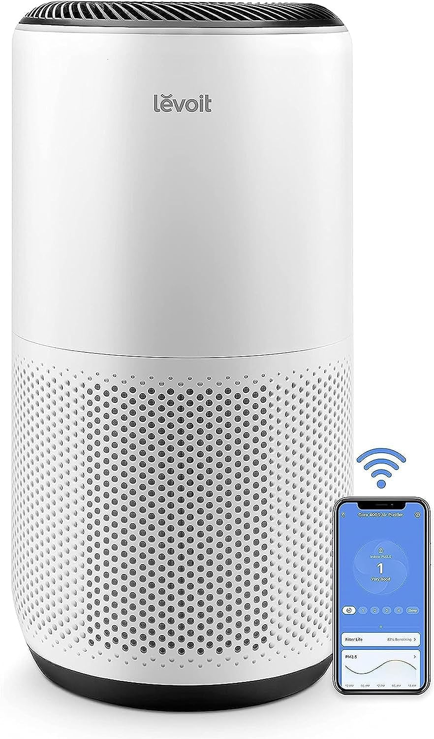 LEVOIT Air Purifiers for Home Large Room Up to 1980 Ft² in 1 Hr With Air Quality Monitor. Smart WiFi and Auto Mode. HEPA Filter Captures Pet Allergies. Smoke. Dust. Pollen. Core 400S. White