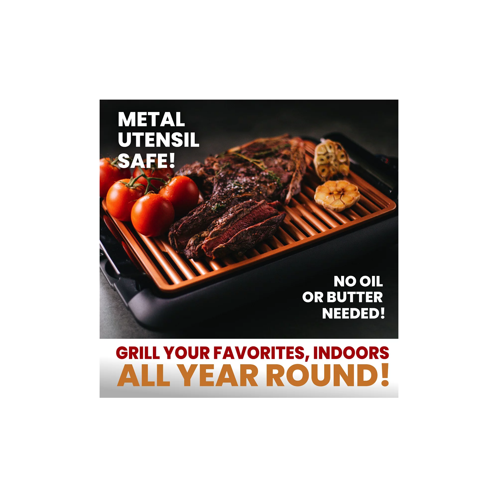 Gotham Steel Smokeless Indoor Grill. Ultra Nonstick Electric Grill. Dishwasher Safe Surface. Temp Control. Metal Utensil Safe. Barbeque Indoors with No Smoke!