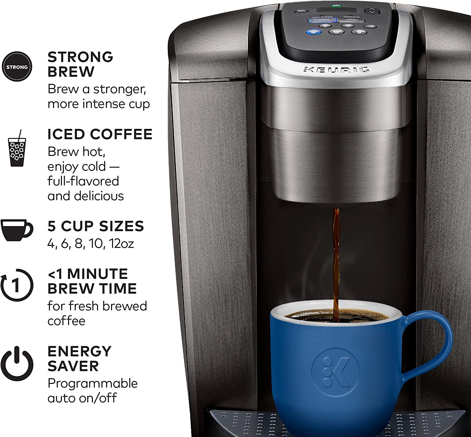 Keurig K-Elite Coffee Maker. Single Serve K-Cup Pod Coffee Brewer. With Iced Coffee Capability. Brushed Slate