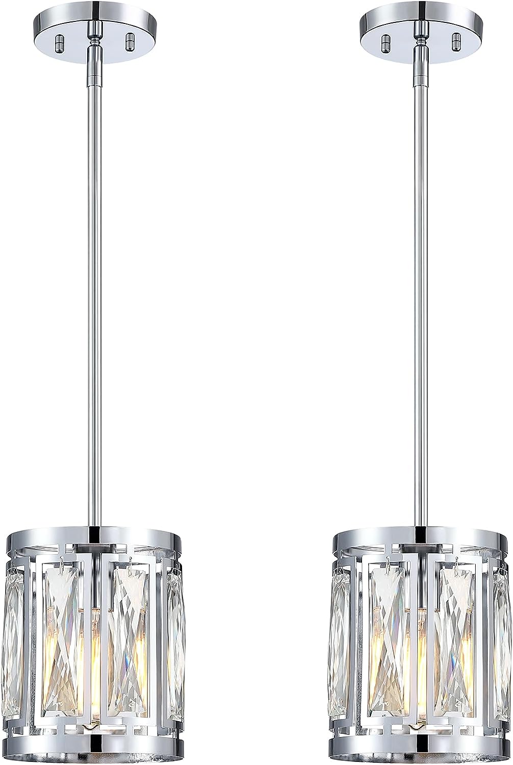 Giiland Crystal Pendant Lighting Fixture Chrome Drum Shade Chandelier.2-Pack Hanging Light for Kitchen Island Living Room
