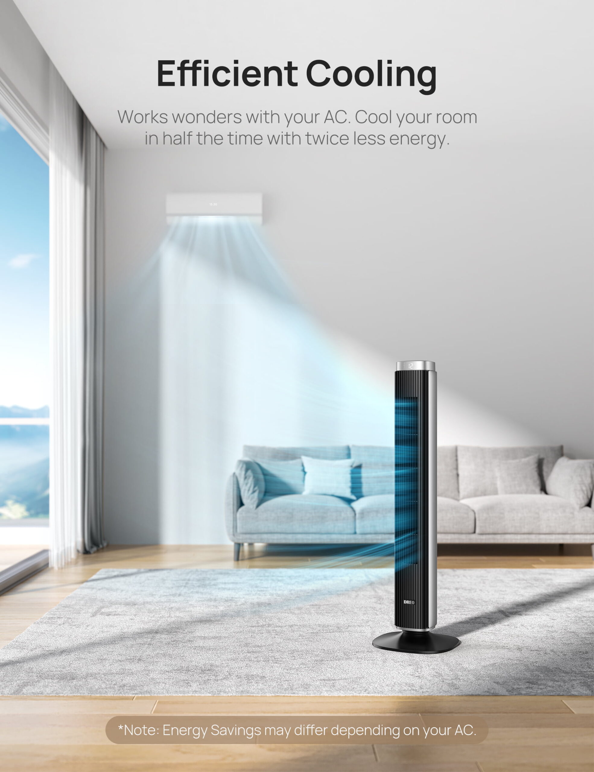 Dreo 42″ Tower Fan for bedroom. 25 DB Quiet DC Bladeless Fans. 90° Oscillating Fan with Remote. LED Display. 12H Timer. 9 Speeds.4 Modes. Standing Floor Fans for Room Home Office. Pilot Pro